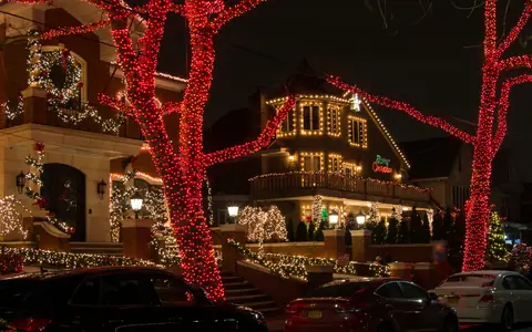 A house covered in Christmas lights in Dyker Heights, Brooklyn