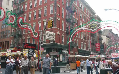 Festival lights over Mulberry Street during the Feast of San Gennaro